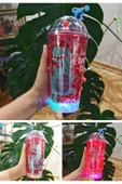 Dinozor Suluk Pipetli Buzlu Cam Görünümlü 450 ML Çift Katman Kırmızı Mika Led Işıklı 2097 - 1