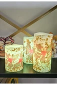 Yılbaşı Noel Temalı 3 lü Set Led Gerçek Mum Kumandalı 9 Renk Yanabilme ve Animasyonlu Büyük Boy Mum - 5