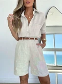 Keten Yazlık Uzun Kol Gömlek Şort İkili Takım thumbnail 2