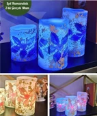 Yılbaşı Noel Temalı 3 lü Set Led Gerçek Mum Kumandalı 9 Renk Yanabilme ve Animasyonlu Büyük Boy Mum - 1
