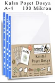 Poşet Dosya A4 Kristal 50 Adet Kalın Poşet Dosya Föy Mavi Şeritli 100 Mikron Şeffaf Belge Arşivleme Büro Ofis Okul - 1
