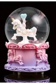 Mor Unicorn Tasarımlı Kar Küresi Işıklı Müzikli Sevgiliye Yeni Yıl Yılbaşı Hediyesi Orta Boy 12 cm - 1
