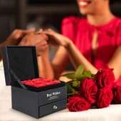 9 Adet Gül Çekmeceli Kutu Dönen Zirkon Kaplama Kolye Sevgiliye Eşe Doğum Günü Hediyesi Kolye ve Gül - 6