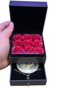 Güllü Çiçekli Takı Kolye Kutusu Gül İstiridye İnci Kolyeli Sevgiliye Hediye Aşk Kırmızı Gül Kutusu - 1