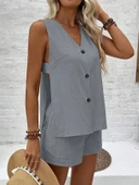 Keten Yazlık Kolsuz Bluz Şort İkili Takım thumbnail 2