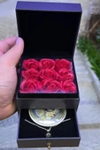 Güllü Çiçekli Takı Kolye Kutusu Gül İstiridye İnci Kolyeli Sevgiliye Hediye Aşk Kırmızı Gül Kutusu - 4