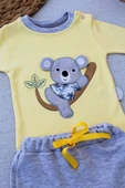 3-6 6-9 9-12 12-18 Ay Yavru Koala Nakışlı Uzun Kollu Sweat 2li Kız Erkek Bebek Takımı Sarı - 2