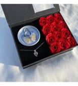 Sevgililer Günü Hediyesi Güllü İstiridye İnci Kolye Seti Özel Hediye Paketi İnci Kolyeli Gül Kutusu - 4