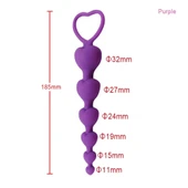 Backpart Kalp Şeklinde Boncuklu Silikon Pürüzsüz Yüzey 5 Boğumlu Anal Tıkaç (Plug) - Mor - 4