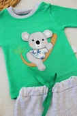 3-6 6-9 9-12 12-18 Ay Yavru Koala Nakışlı Uzun Kollu Sweat 2li Kız Erkek Bebek Takımı Yeşil - 2