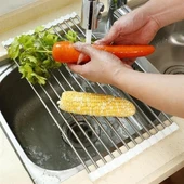 Evye Üstü Katlanır Nihale Paslanmaz Çelik Pratik Sebze Meyve Bulaşık Kurutma Süzgeci thumbnail 1