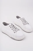 Muggo CARİNA Kalın Taban Keten Kumaş Bağcıklı Kadın Günlük Sneaker Spor Ayakkabı - 9