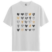 Hearts Sketch - %100 Pamuklu Kadın Beyaz Tişört - Premium Quality thumbnail 1