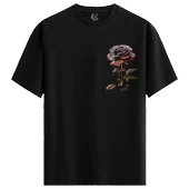 Rose Sketch - %100 Pamuklu Kadın Siyah Tişört - Premium Quality thumbnail 1