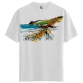 Coastal Vibes - %100 Pamuklu Erkek Beyaz Tişört - Premium Quality thumbnail 1