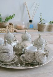 Osmanlı Motifli Kahve Fincan Takımı 6 lı - Beyaz Taşlı - 3
