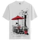 Cafe Vibes - %100 Pamuklu Kadın Beyaz Tişört - Premium Quality thumbnail 1