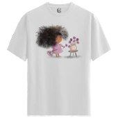 Flower Girl - %100 Pamuklu Kadın Beyaz Tişört - Premium Quality thumbnail 1