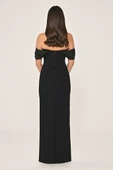Alfa Beta Düşük Omuz Saten Yaka Krep Uzun Abiye Elbise thumbnail 4