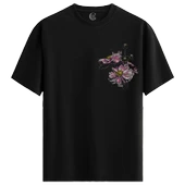 Japanese Anemones - %100 Pamuklu Kadın Siyah Tişört - Premium Quality - 1