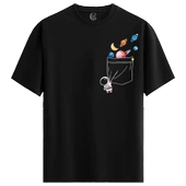 Cosmic Pocket %100 Pamuklu Kadın Siyah Tişört - Premium Quality - 1