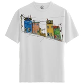 Colorful Hillhouses - %100 Pamuklu Kadın Beyaz Tişört - Premium Quality - 1