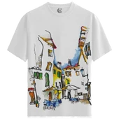 Mediterranean Street - %100 Pamuklu Kadın Beyaz Tişört - Premium Quality thumbnail 1