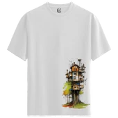 Treehouse City - %100 Pamuklu Kadın Beyaz Tişört - Premium Quality - 1