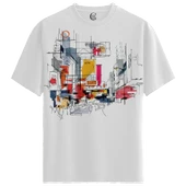 Cityscape Sketch - %100 Pamuklu Kadın Beyaz Tişört - Premium Quality thumbnail 1