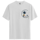 Tropical Escape - %100 Pamuklu Erkek Beyaz Tişört - Premium Quality thumbnail 1