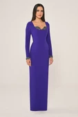 Alfa Beta Göğüs ve Kolu işlemeli Dar Kesim Krep Uzun Abiye Elbise thumbnail 11