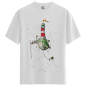 Floating Lighthouse - %100 Pamuklu Erkek Beyaz Tişört - Premium Quality thumbnail 1