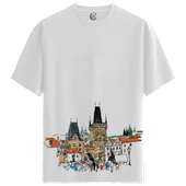 Prague Tower - %100 Pamuklu Erkek Beyaz Tişört - Premium Quality - 1