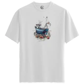 Fishing Boat - %100 Pamuklu Kadın Beyaz Tişört - Premium Quality thumbnail 1