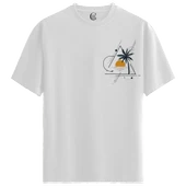 GeoSunset - %100 Pamuklu Kadın Beyaz Tişört - Premium Quality thumbnail 1