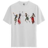 Abstract Dancers - %100 Pamuklu Kadın Beyaz Tişört - Premium Quality thumbnail 1