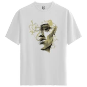 Abstract Face - %100 Pamuklu Kadın Beyaz Tişört - Premium Quality - 1