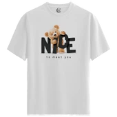 Nice Teddy - %100 Pamuklu Kadın Beyaz Tişört - Premium Quality thumbnail 1