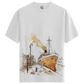 Vintage Ship - %100 Pamuklu Kadın Beyaz Tişört - Premium Quality thumbnail 1