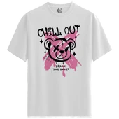 Chill Bear - %100 Pamuklu Kadın Beyaz Tişört - Premium Quality thumbnail 1