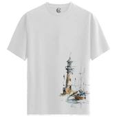 Harbor Lighthouse - %100 Pamuklu Erkek Beyaz Tişört - Premium Quality thumbnail 1