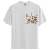 Watercolor Cityscape - %100 Pamuklu Erkek Beyaz Tişört - Premium Quality thumbnail 1