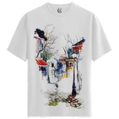 Parisian Nightscape - %100 Pamuklu Kadın Beyaz Tişört - Premium Quality - 1