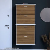 Modilayn UMAY' 2 Li Asma Antre Hol 72 x 148 x 25, 5 cm’ lik 4 Düşer Kapak 8 Raf Bölmeli Ayakkabılık - 1