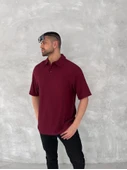 Yakalı Patlı Kısa Kol T-shirt - Bordo - 2