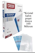 Poşet Dosya A4 Kristal 100 Lü 1 Paket Cassa 7296 Kalın Poşet Dosya Föy Mavi Şeritli 100 Mikron Şeffaf Belge Arşivleme - 1
