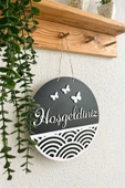 Hoşgeldiniz Yazılı Kapı Süsü - Siyah  Beyaz MDF Geometrik Şekil ve Kelebek Süslemeli 25 cm - 4