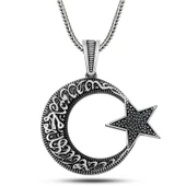 Lucky Life Gümüş Kelime-i Tevhid Yazılı Taşlı Erkek Kolye - 1