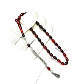 Bilek Boy Beyzi Model Püsküllü 5-8mm Kırmızı Siyah Renk Sıkma Ateş Kehribar Tesbih - 1
