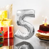 Brokoli Home 5 Numara Folyo Gümüş  Balon 100cm 40inç Helyuma Uygun Parti Balonu Numaralar - 1